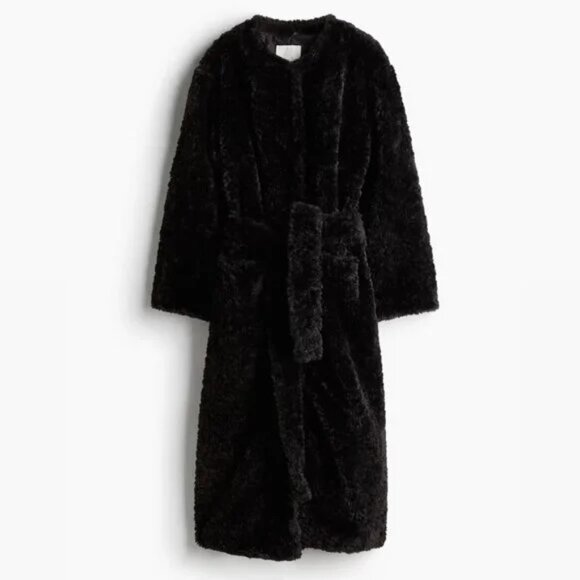 Faux Fur Fluffy Tie-Belt Coat NWT Very Dark Brown - Picture 1 of 5